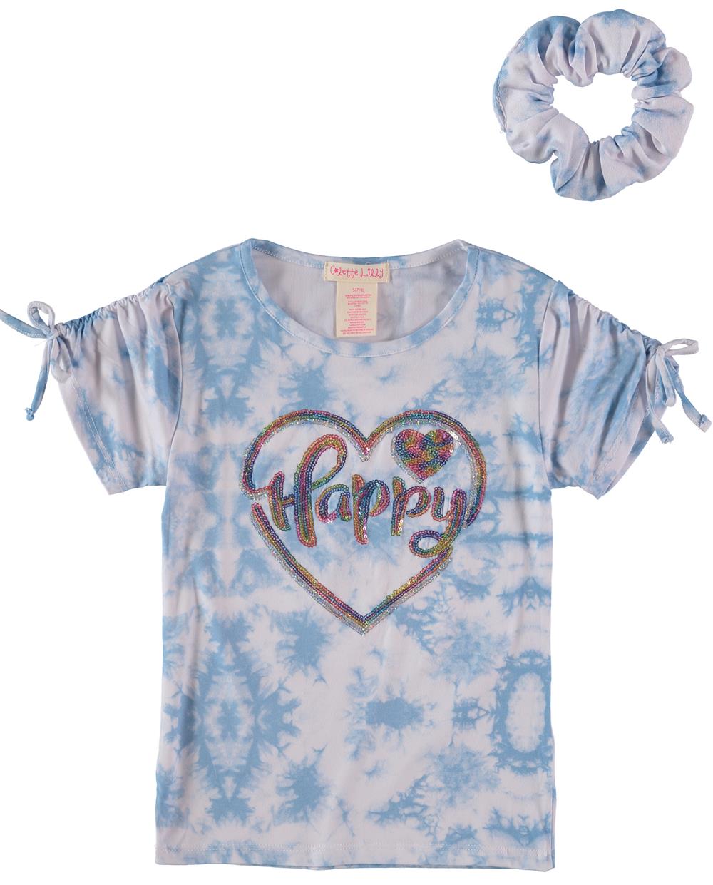 Colette Lilly Girls 7-16 Happy Sequin Front Tie Knot Top with Hair Scrunchie