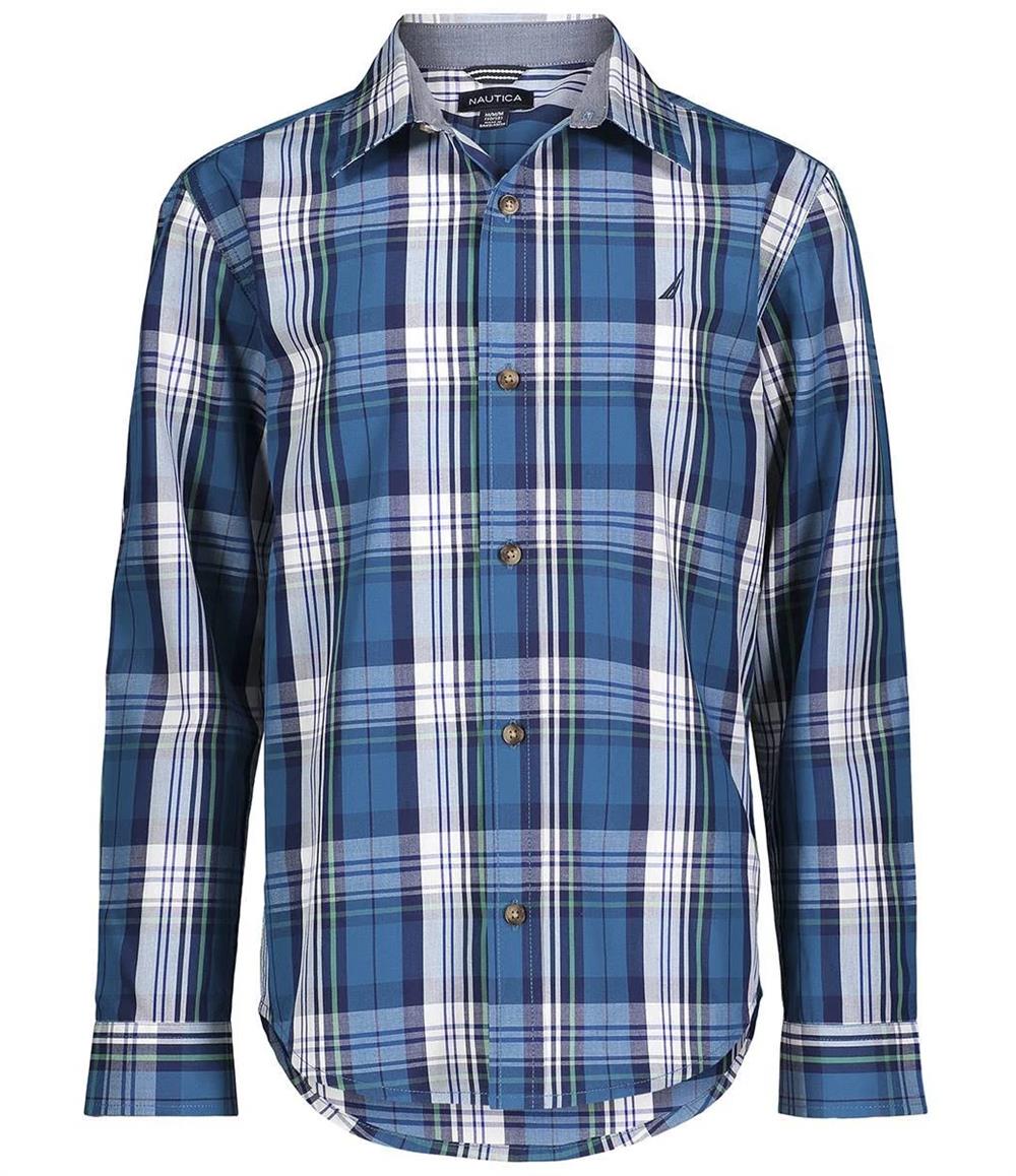 Nautica Boys 4-7 Long Sleeve Plaid Shirt 4 / Blue Nautica Boys 4-7 Long Sleeve Plaid Shirt 4 / Blue