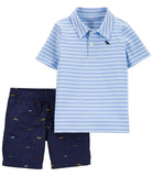 Carters Boys 0-24 Months 2-Piece Striped Polo & Short Set