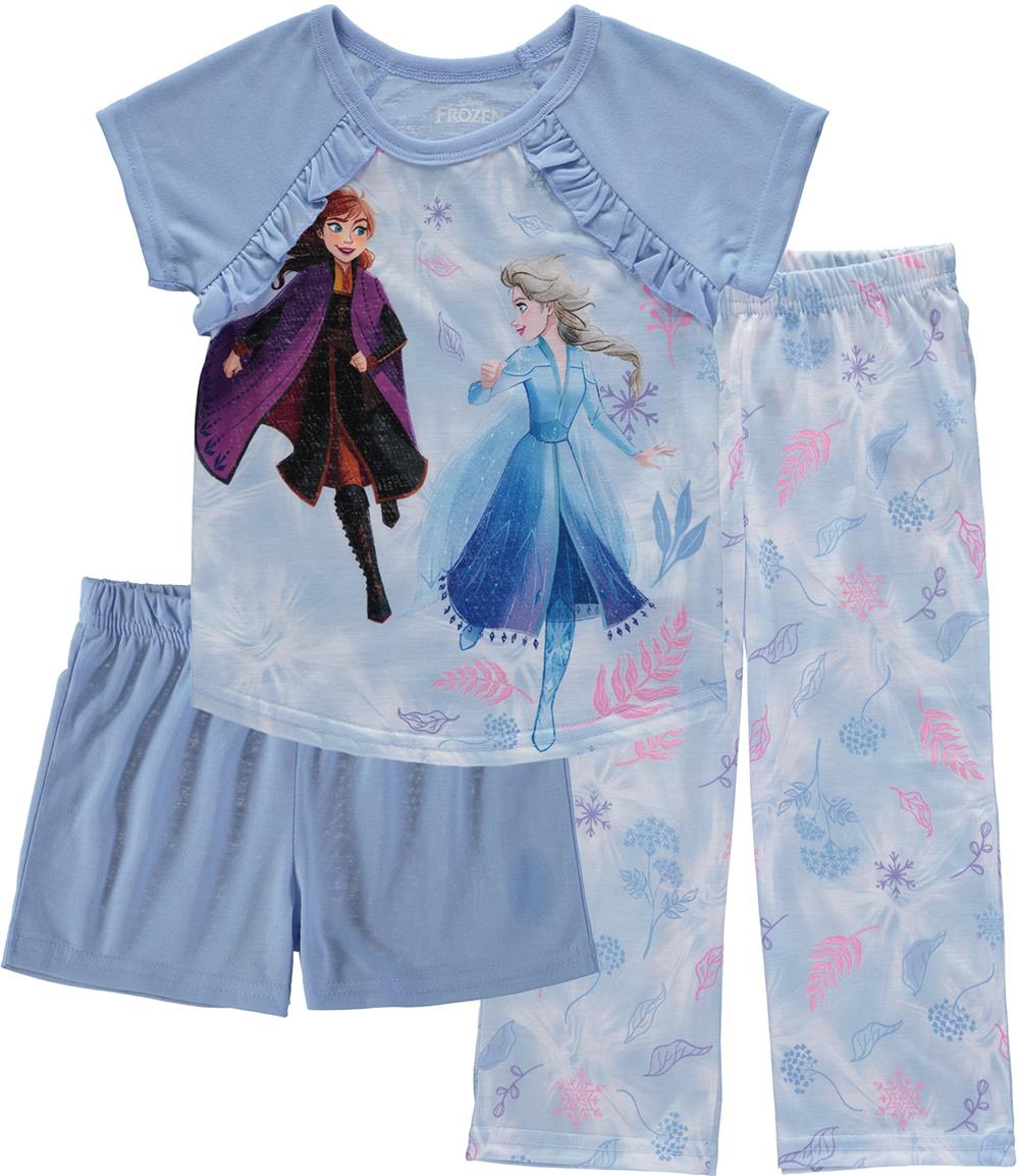 Disney Girls 4-10 Frozen Anna and Elsa 3-Piece Pajama Set