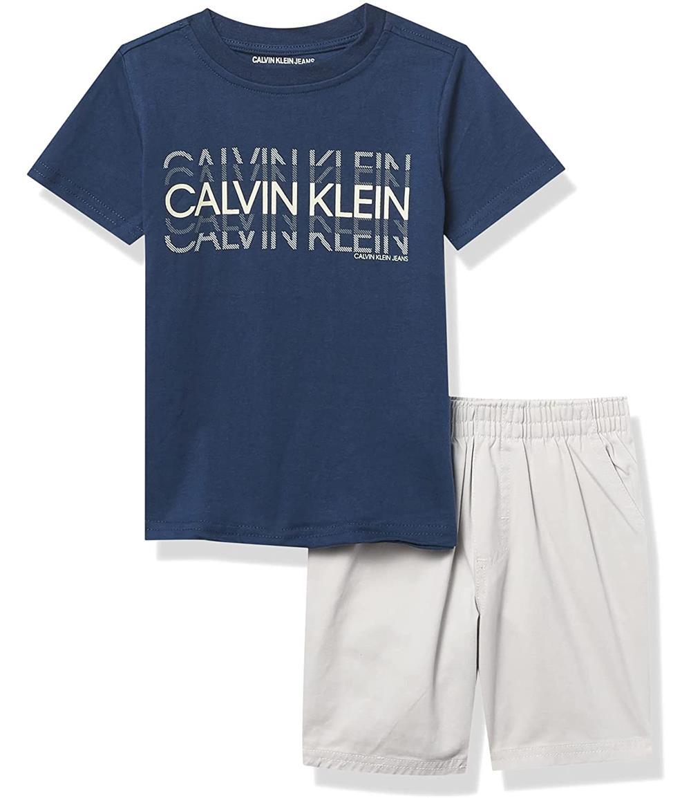 Calvin Klein Boys 2T-4T Logo Tee Short Set