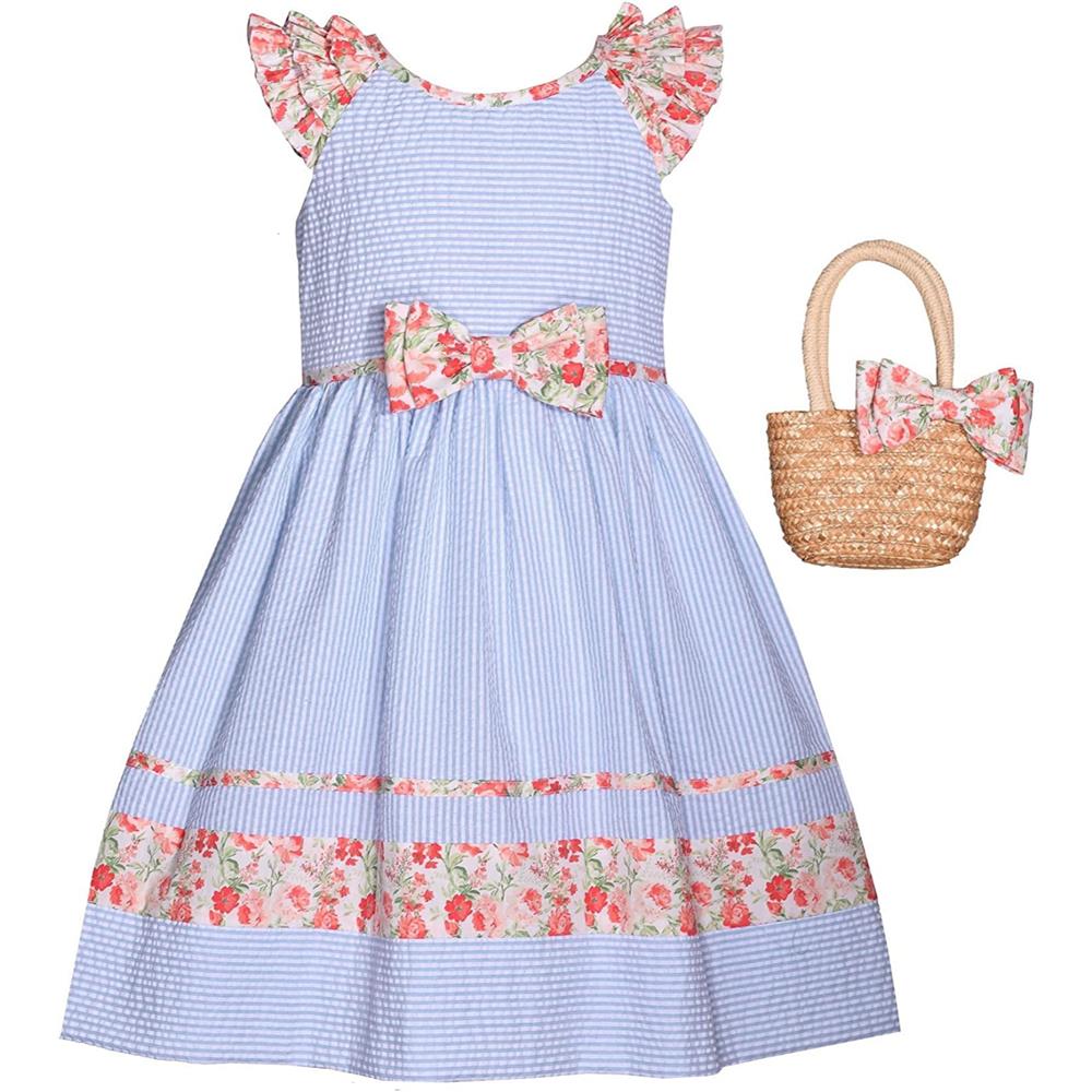 Bonnie Jean Girls 7-16 Seersucker Bow Dress and Basket Purse - 7 / Blue Bonnie Jean Girls 7-16 Seersucker Bow Dress and Basket Purse - 7 / Blue