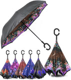 Rain Pro Reverse Folding Inverted Umbrella Windproof UV Protection with C-Shaped Handle