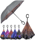 Rain Pro Reverse Folding Inverted Umbrella Windproof UV Protection with C-Shaped Handle