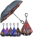 Rain Pro Reverse Folding Inverted Umbrella Windproof UV Protection with C-Shaped Handle