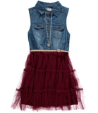 Beautees Girls 7-16 Sleeveless Denim Tulle Dress