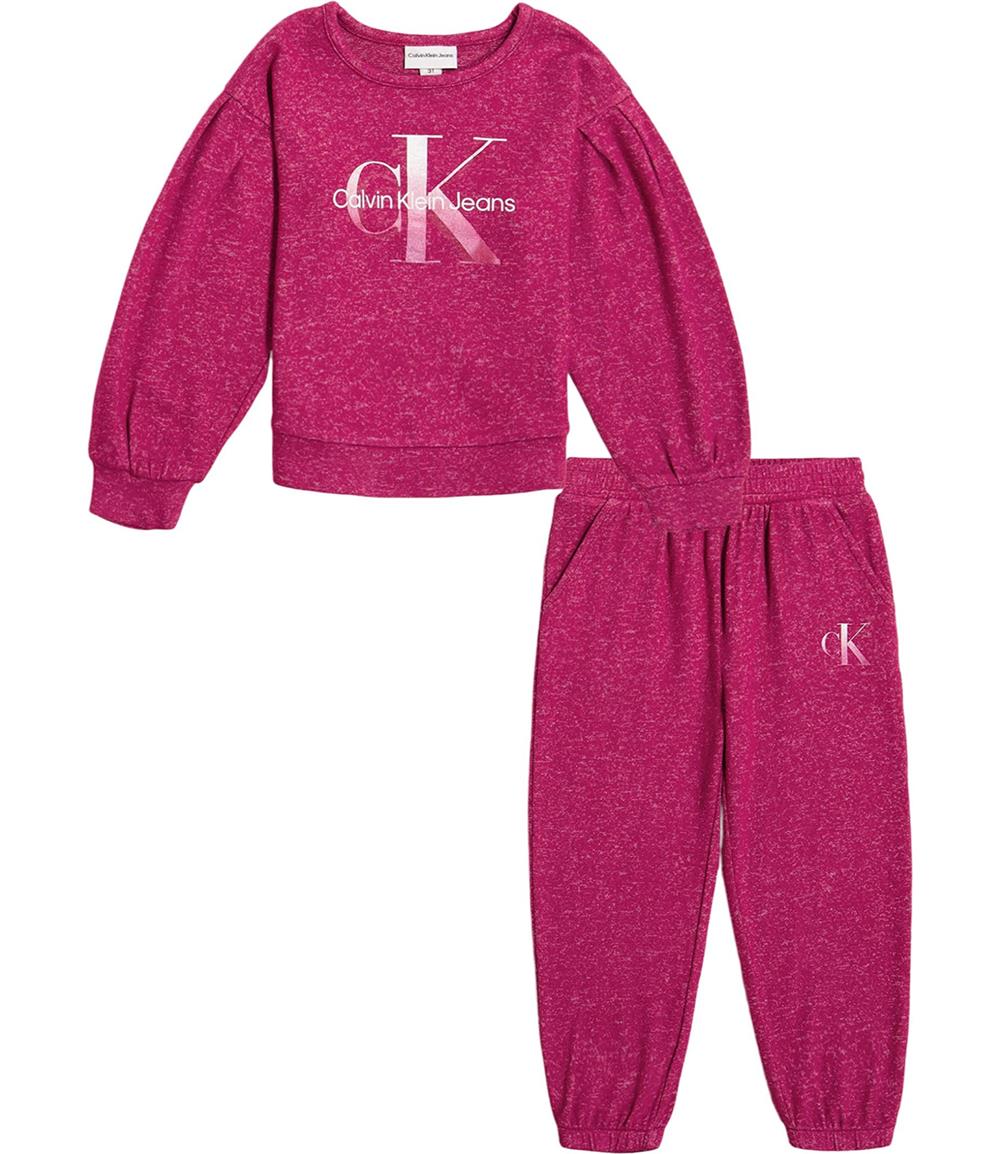 Calvin Klein Girls 12-24 Months 2-Piece Knit Jogger Set - 12 Months / Berry