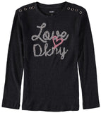 DKNY Girls 7-16 Grommet Long Sleeve Sequin Logo Shirt