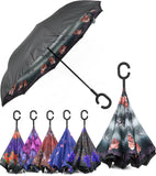 Rain Pro Reverse Folding Inverted Umbrella Windproof UV Protection with C-Shaped Handle