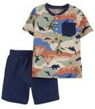 Carters Boys 3-24 Months 2-Piece Dinosaur Jersey Tee & Short Set
