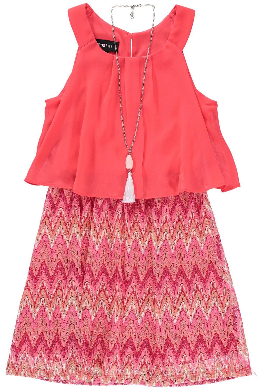 Amy Byer Girls 7-16 Sleeveless Dress with Necklace