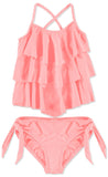 Bathing Suit Girls Solid Tiered Tankini Swim Set
