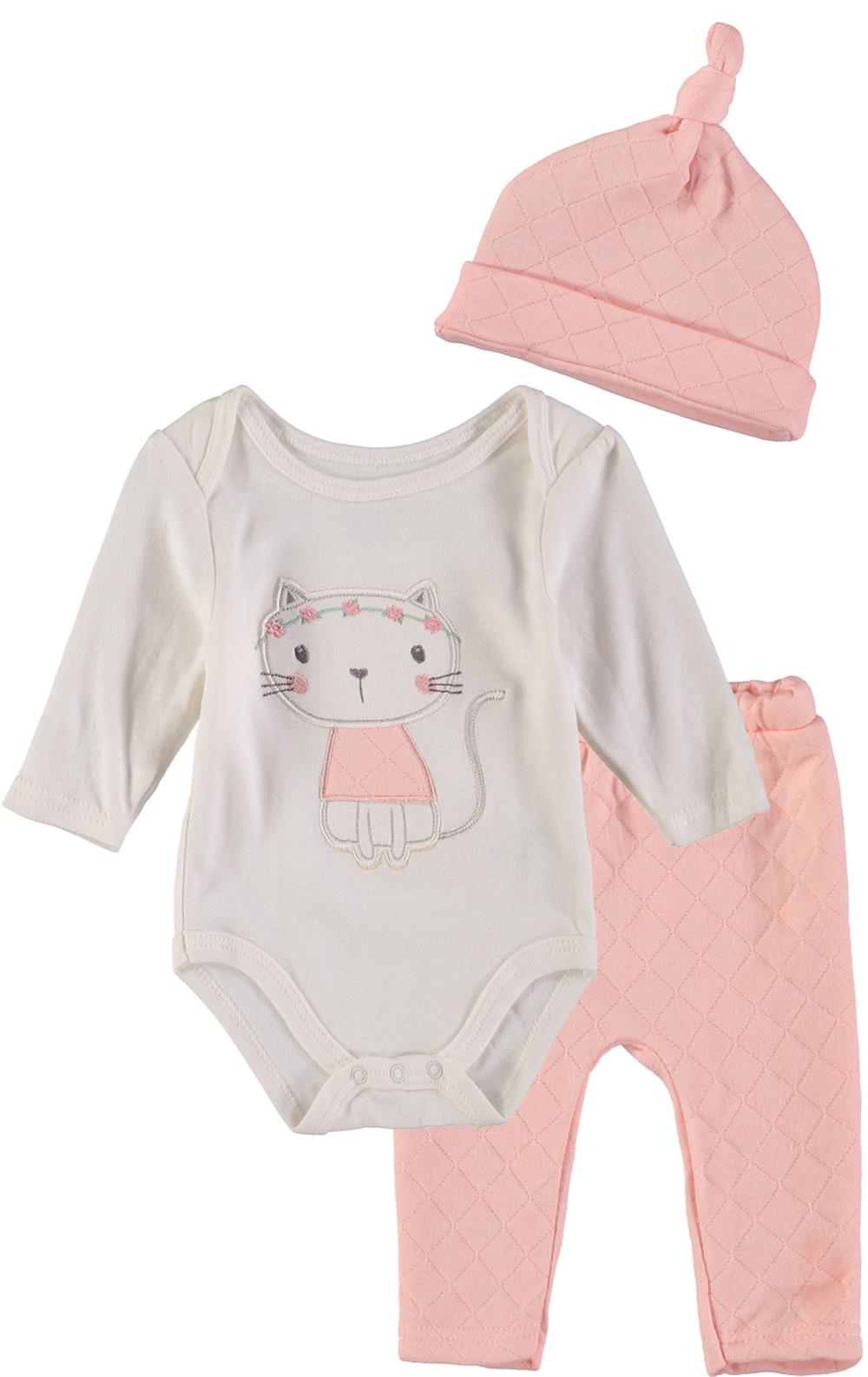 Rene Rofe Baby Girls 0-9 Months Quilted Bodysuit Pant Set with Cap