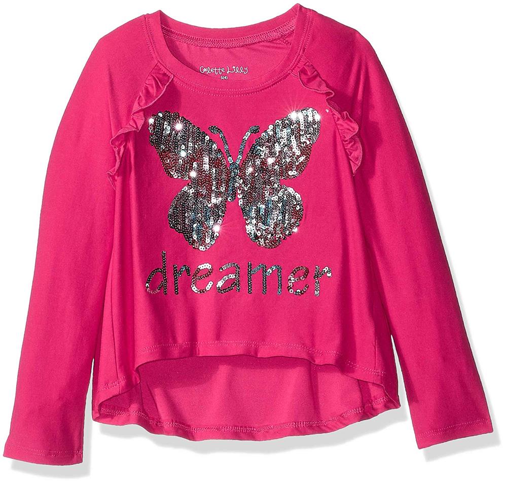 Colette Lilly Girls 4-6X Butterfly Sequin Long-Sleeve Shirt