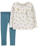 Carters Girls Infants 2-Piece Floral Fleece Top & Metallic Legging Set