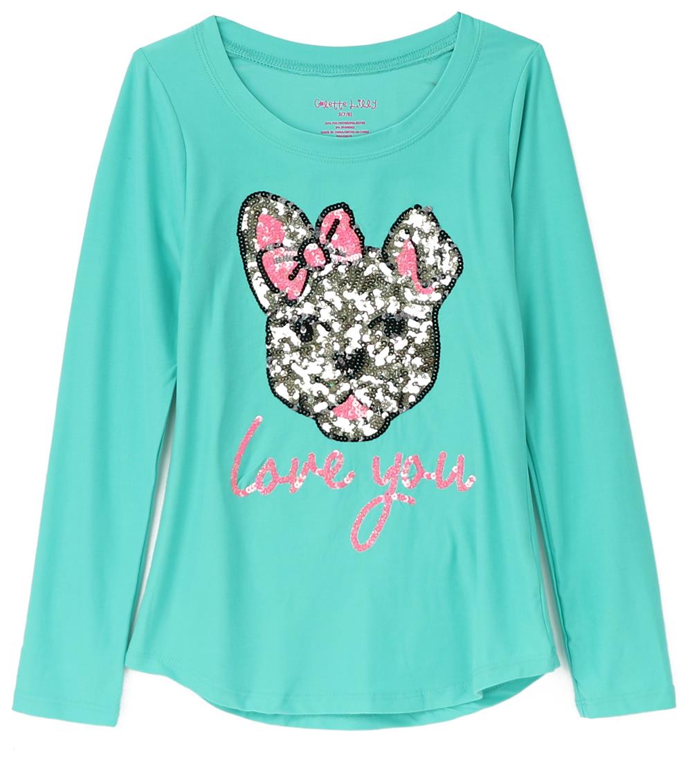 Colette Lilly Girls 2T-4T Puppy Sequin Long Sleeve Shirt