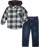 Calvin Klein Boys 4-7 Plaid Hood Woven Jean Set