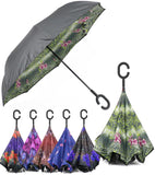 Rain Pro Reverse Folding Inverted Umbrella Windproof UV Protection with C-Shaped Handle