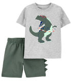 Carters Boys 2T-4T 2-Piece Dinosaur Hula Hoop Jersey Tee & Short Set