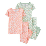 Carters Girls 2T-5T 4-Piece Floral 100% Snug Fit Cotton PJs