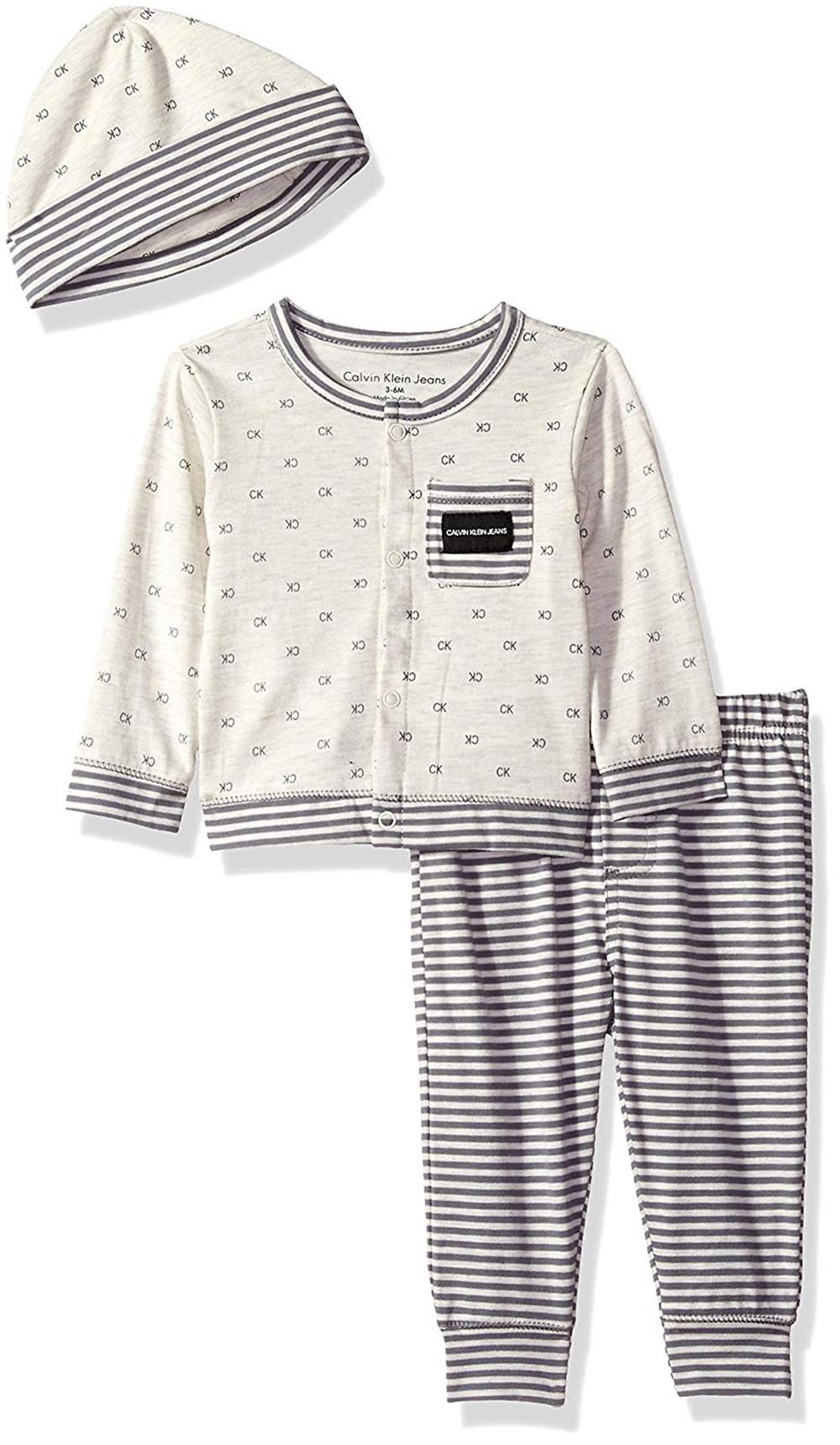 Calvin Klein Boys 0-9 Months 3-Piece Stripe Cardigan Pant Set