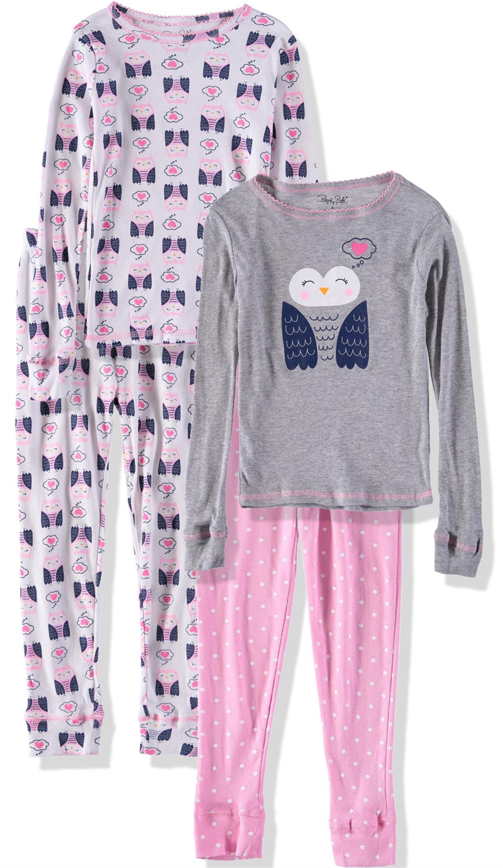 Rene Rofe Girls 12-24 Months Owl 4 Piece Pajama Set