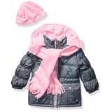 Pink Platinum Girls Puffer Jacket Hat Scarf Set
