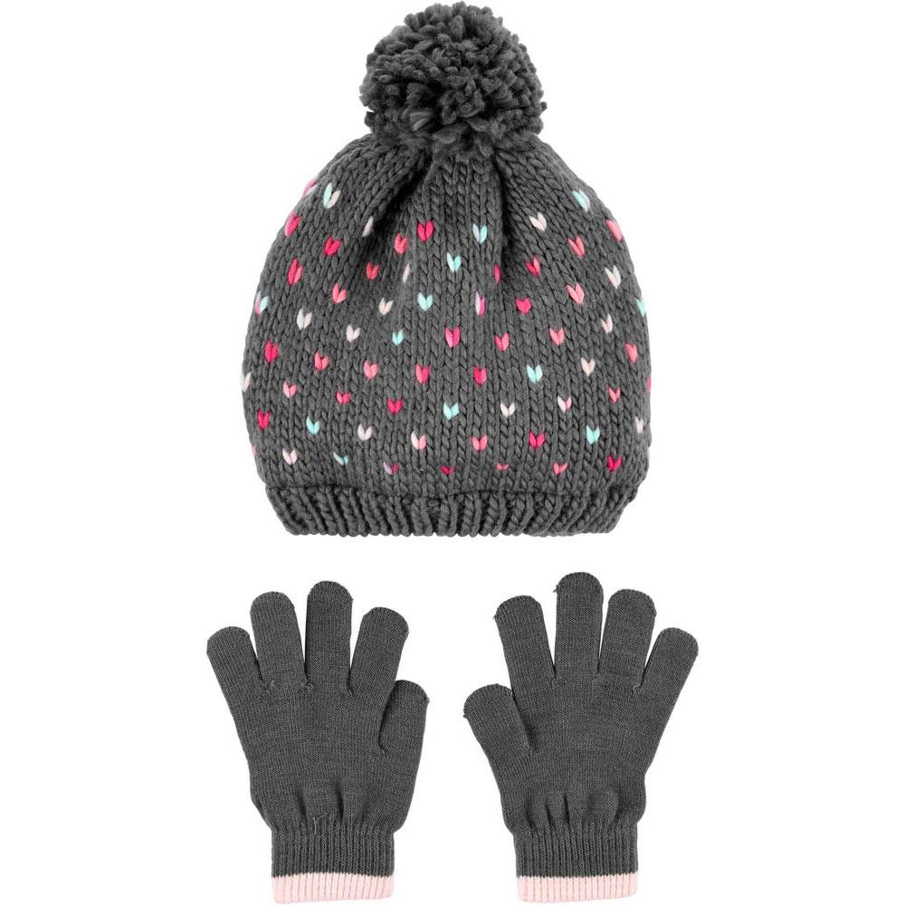 Carters Girls 4-8 Pom Heart Hat Glove Set