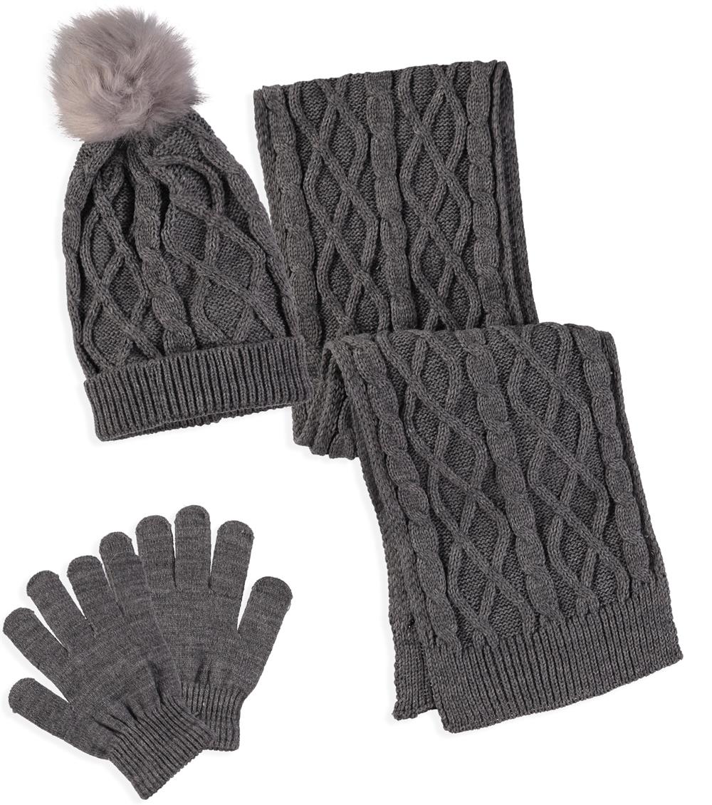 Connex Gear Womens Hat, Glove and Cable Scarf 3-Piece Set
