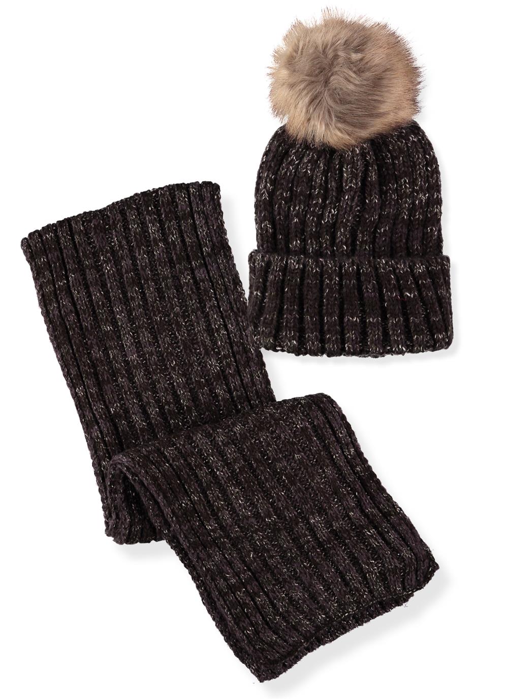 Connex Gear Womens Marled Cable Knit Hat and Scarf 2-Piece Set