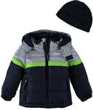 London Fog Boys 2T-4T Colorblock Puffer Jacket with Fleece Hat