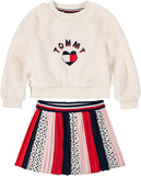 Girls Plush Logo Sweatshirt Pleated Color Block Skirt Set