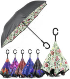 Rain Pro Reverse Folding Inverted Umbrella Windproof UV Protection with C-Shaped Handle