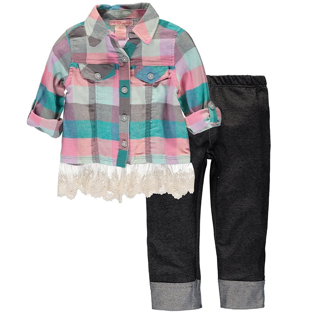 Colette Lilly Girls 4-6X Plaid Lace Top Jegging Set