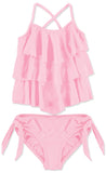 Cyndeelee Girls 4-14 Solid Tiered Tankini Swim Set