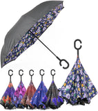Rain Pro Reverse Folding Inverted Umbrella Windproof UV Protection with C-Shaped Handle