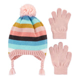 Carters Girls 4-8 Pom Stripe Hat Glove Set
