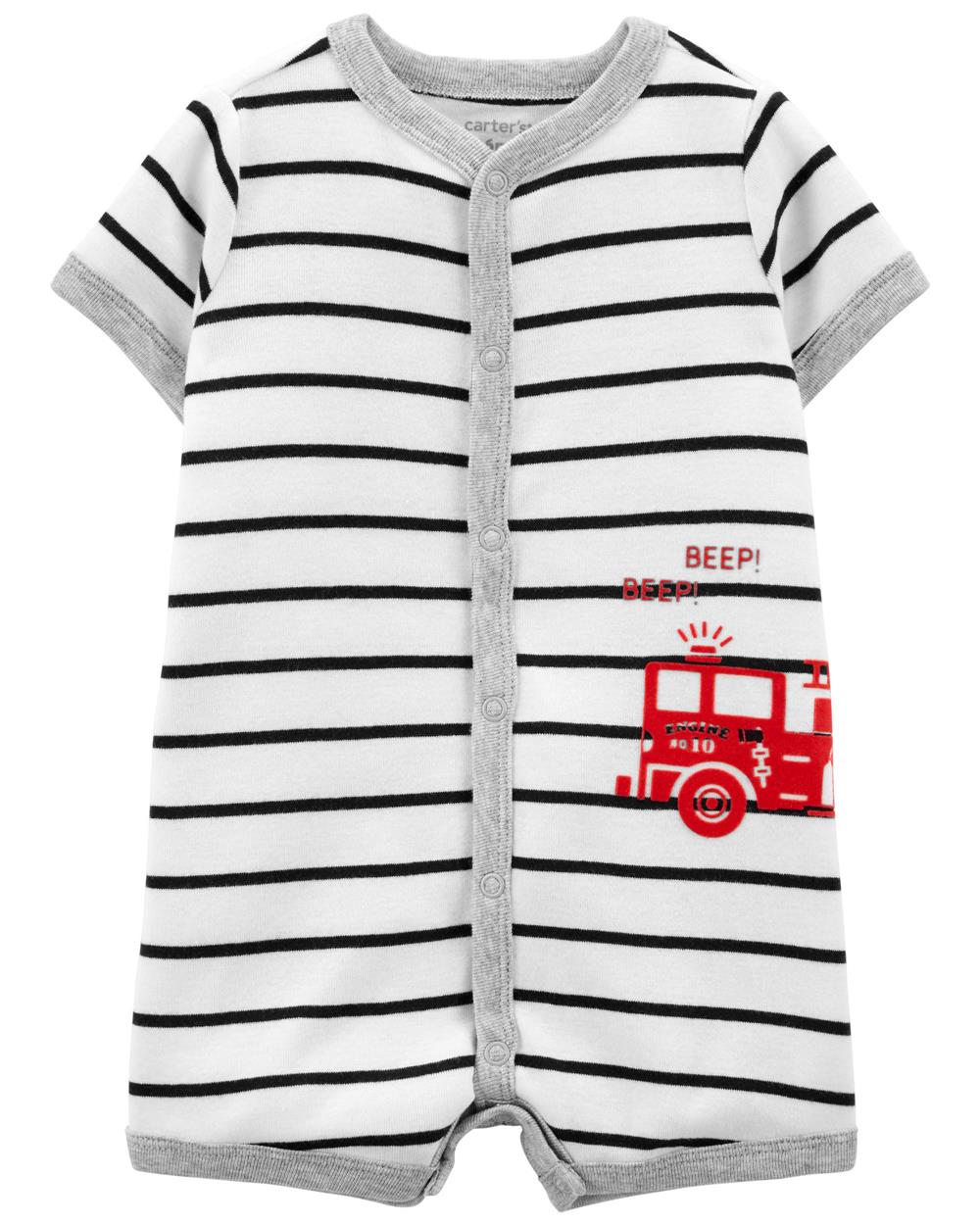 Carters Boys 0-24 Months Firetruck Striped Snap-Front Romper