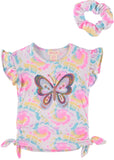 Colette Lilly Girls 7-16 Butterfly Sequin Side Cinch Top with Hair Scrunchie