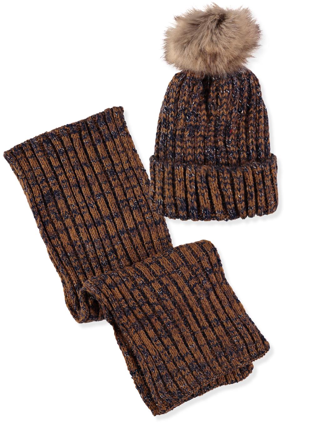 Connex Gear Womens Marled Cable Knit Hat and Scarf 2-Piece Set
