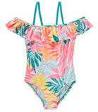 Breaking Waves Girls 7-16 One Piece Flounce Tropical Swimsuit