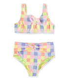 Breaking Waves Girls 7-16 Two Piece Check Bow Bikini