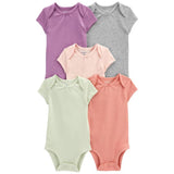 Carters Girls 0-24 Months 5-Pack Short-Sleeve Solid Bodysuits