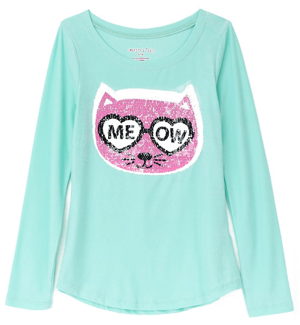 Colette Lilly Girls 4-6X Kitty Meow Sequin Long Sleeve Shirt