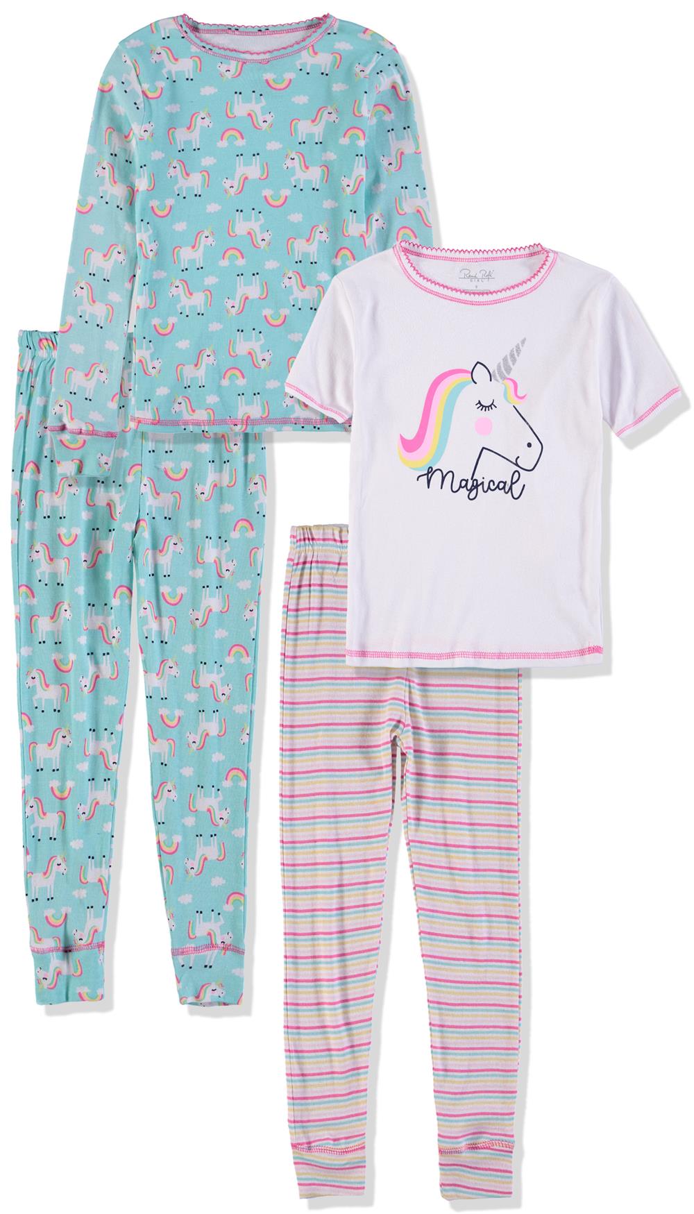 Rene Rofe Girls 2T-4T Unicorn 4 Piece Pajama Set