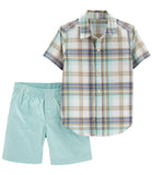 Carters Boys 0-24 Months Plaid Woven Short Set