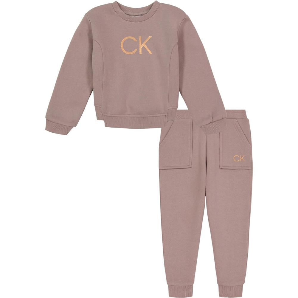 Calvin Klein Girls 2T-4T Pullover Fleece Jogger Set