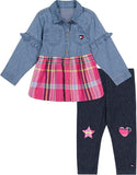 Tommy Hilfiger Girls Ruffle Denim Plaid Tunic Knee Patch Legging Set