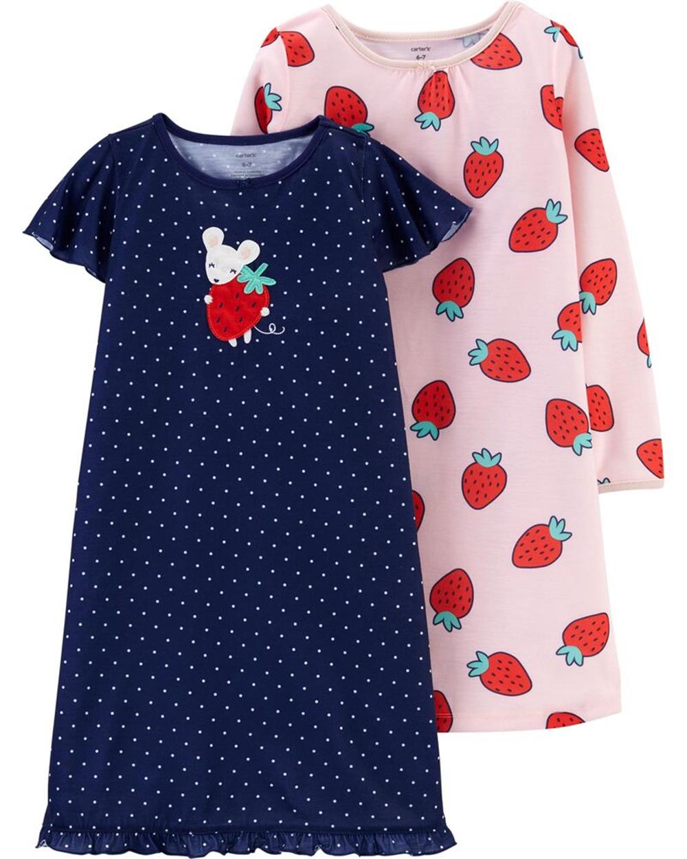 Carters Girls 2-14 Strawberry 2-Pack Night Gown
