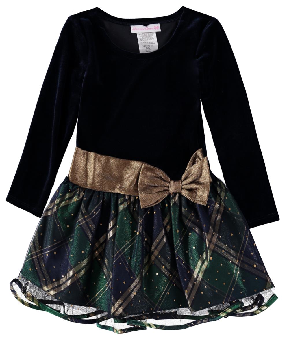Bonnie Jean Big Girls Velvet Plaid Dress - Navy/green Bonnie Jean Big Girls Velvet Plaid Dress - Navy/green